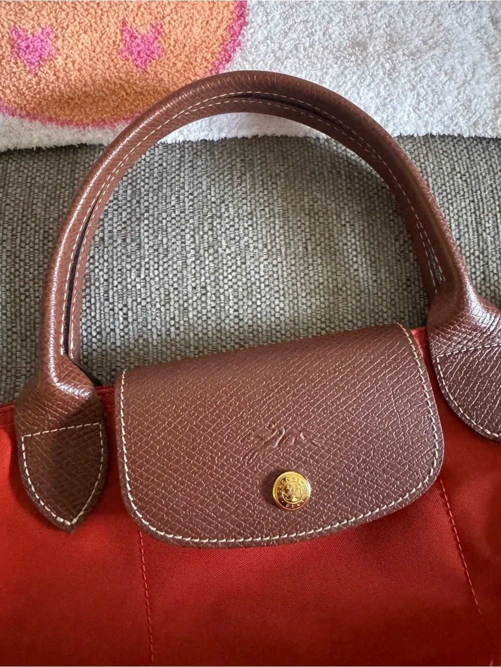 Longchamp Le Pliage Medium Short Handle Orange Nylon Tote